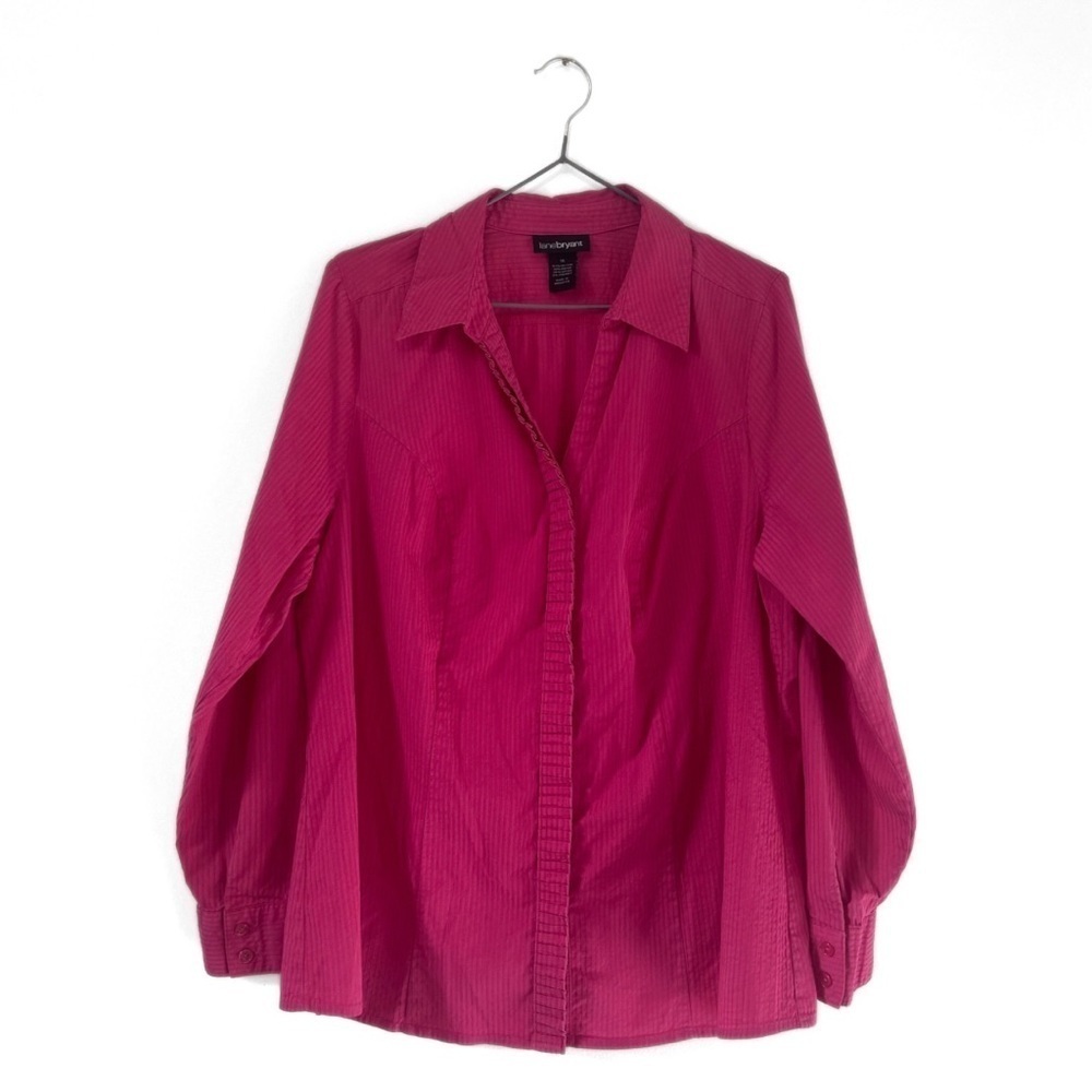 Lane Bryant Hot Pink Collared Ruffle Button-Down Blouse Size 16